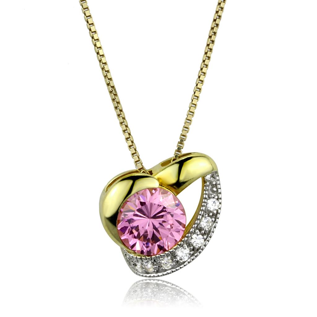LOS868 - Gold+Rhodium 925 Sterling Silver Necklace with AAA Grade CZ  in Rose