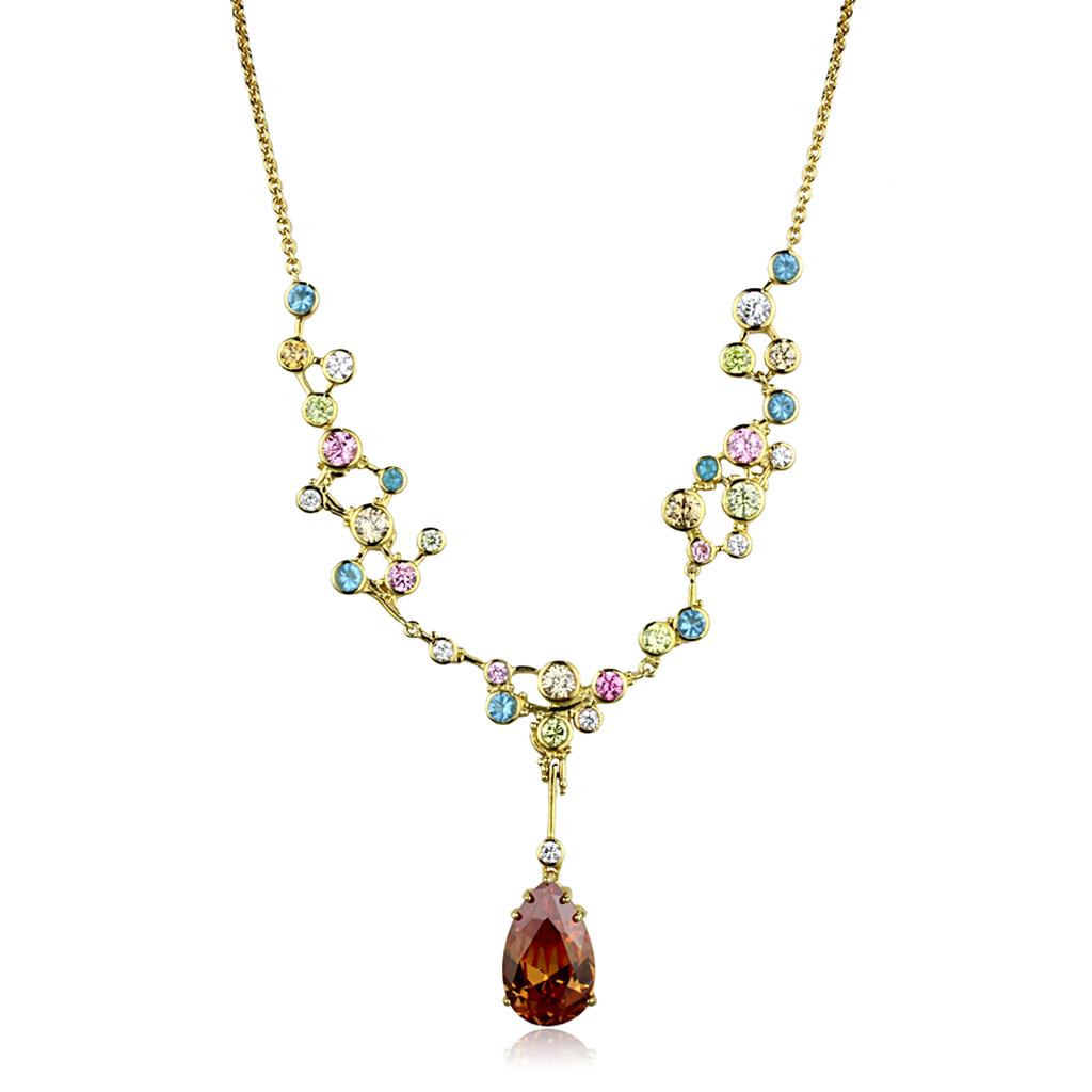 LOS872 - Gold 925 Sterling Silver Necklace with AAA Grade CZ  in Champagne