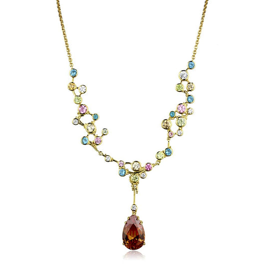 LOS872 - Gold 925 Sterling Silver Necklace with AAA Grade CZ  in Champagne