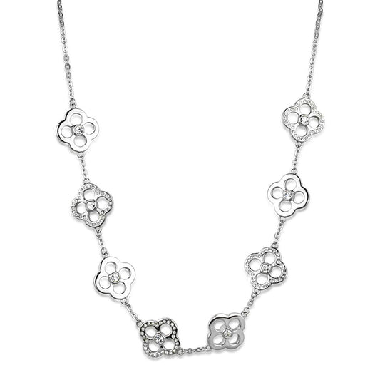 LOS874 Rhodium 925 Sterling Silver Necklace with Top Grade Crystal in Clear