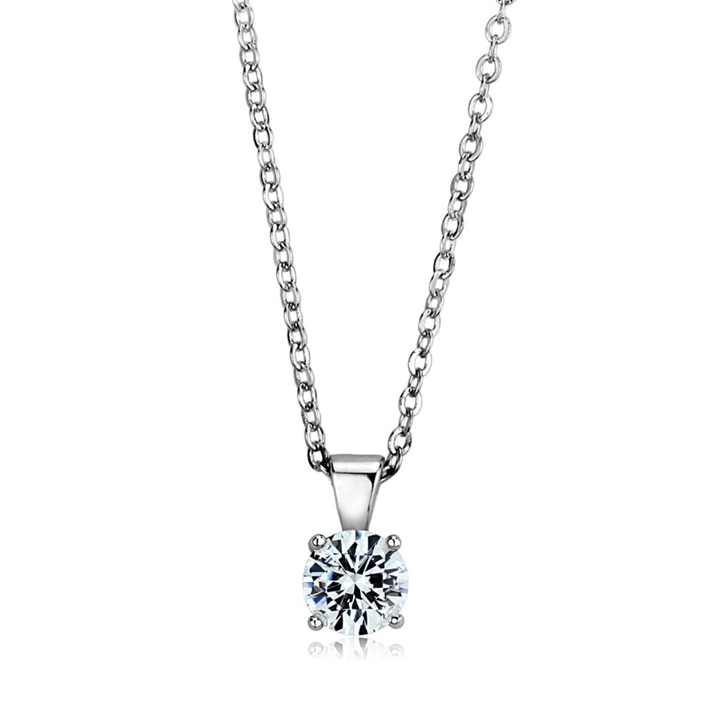 LOS890 - Rhodium 925 Sterling Silver Chain Pendant with AAA Grade CZ  in Clear