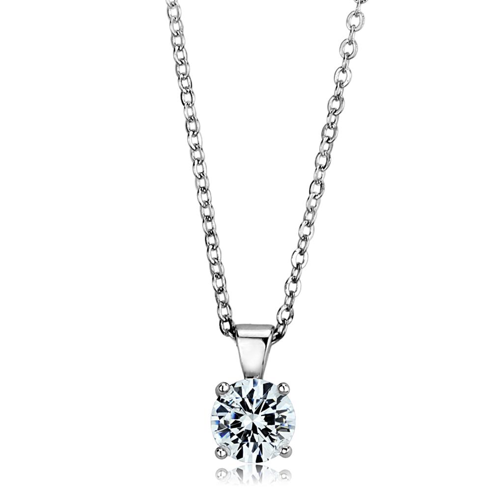 LOS891 - Rhodium 925 Sterling Silver Chain Pendant with AAA Grade CZ  in Clear