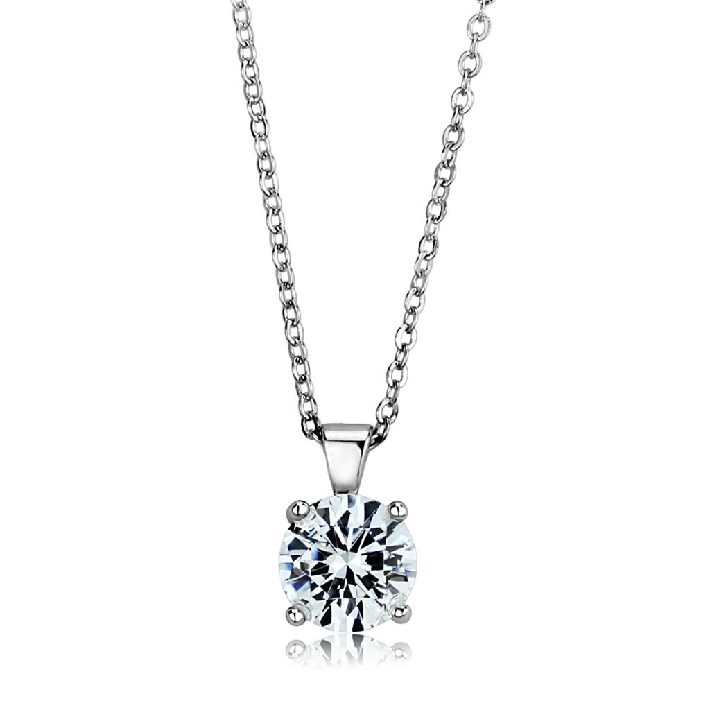 LOS892 - Rhodium 925 Sterling Silver Chain Pendant with AAA Grade CZ  in Clear