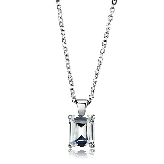 LOS898 - Rhodium 925 Sterling Silver Chain Pendant with AAA Grade CZ  in Clear
