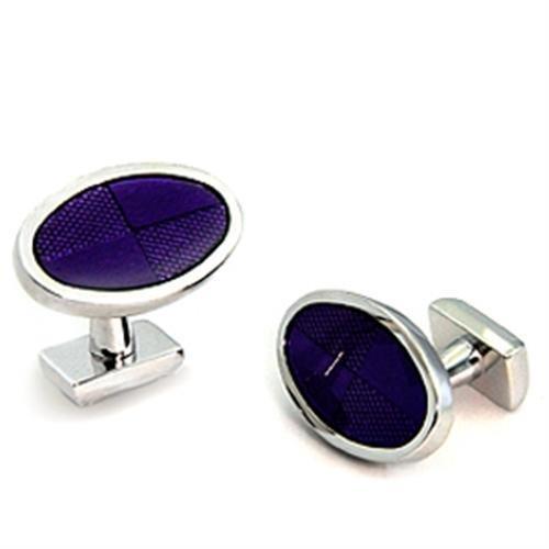 LO1190 - Rhodium Brass Cufflink with Epoxy  in Amethyst