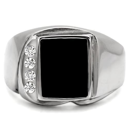 TK02225 - High polished (no plating) Stainless Steel Ring with Semi-Precious Agate in Jet