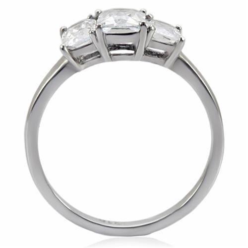 TK058 - High polished (no plating) Stainless Steel Ring with AAA Grade CZ  in Clear
