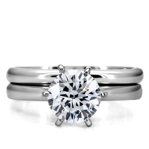 TK097 - High polished (no plating) Stainless Steel Ring with AAA Grade CZ  in Clear