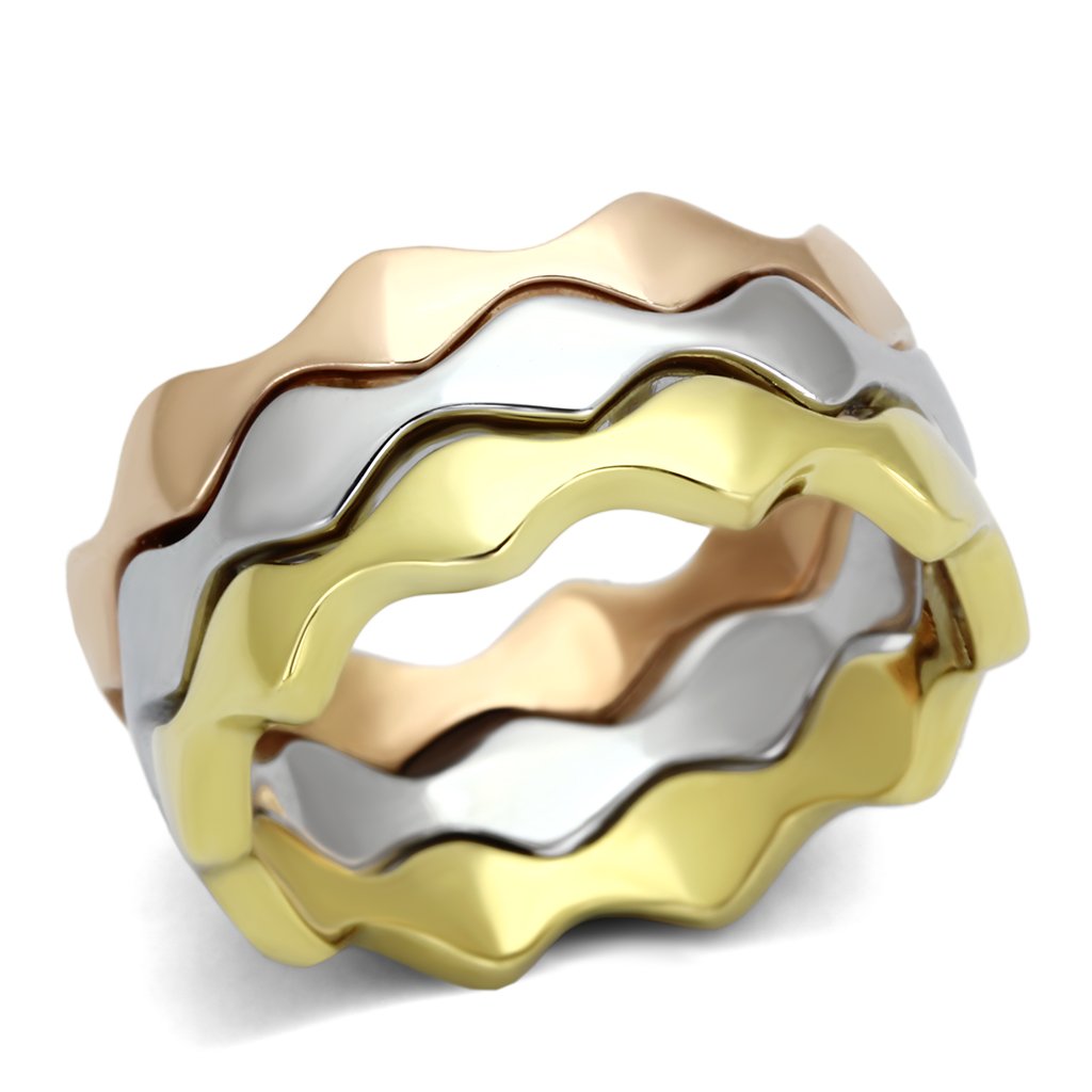 TK1002 - Three Tone IPÃ¯Â¼Ë†IP Gold & IP Rose Gold & High Polished) Stainless Steel Ring with No Stone