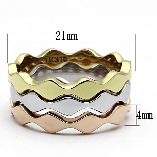TK1002 - Three Tone IPÃ¯Â¼Ë†IP Gold & IP Rose Gold & High Polished) Stainless Steel Ring with No Stone