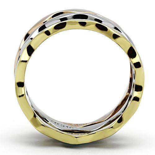 TK1002 - Three Tone IPÃ¯Â¼Ë†IP Gold & IP Rose Gold & High Polished) Stainless Steel Ring with No Stone