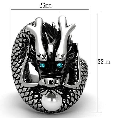 TK1014 - High polished (no plating) Stainless Steel Ring with Synthetic Pearl in White