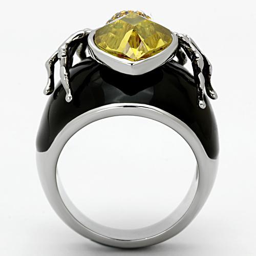 TK1019 - High polished (no plating) Stainless Steel Ring with AAA Grade CZ  in Topaz