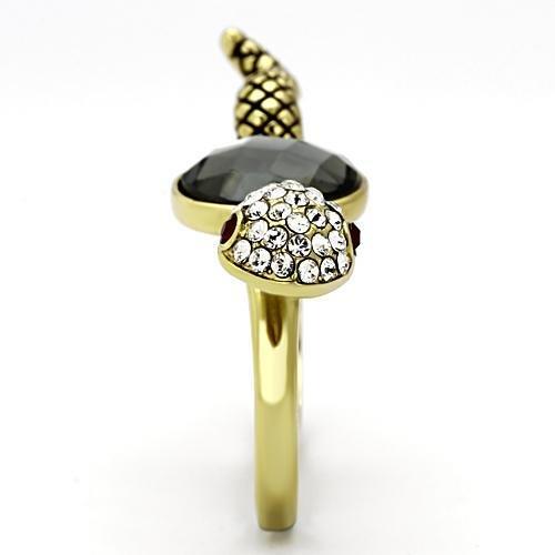 TK1036 - IP Gold(Ion Plating) Stainless Steel Ring with Synthetic Glass Bead in Black Diamond
