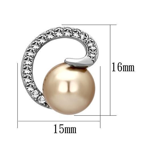 TK1041 - High polished (no plating) Stainless Steel Earrings with Synthetic Pearl in Brown