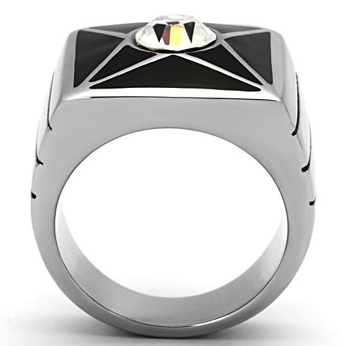 TK1049 - High polished (no plating) Stainless Steel Ring with Top Grade Crystal  in Clear