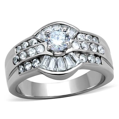 TK10528 - High polished (no plating) Stainless Steel Ring with AAA Grade CZ  in Clear