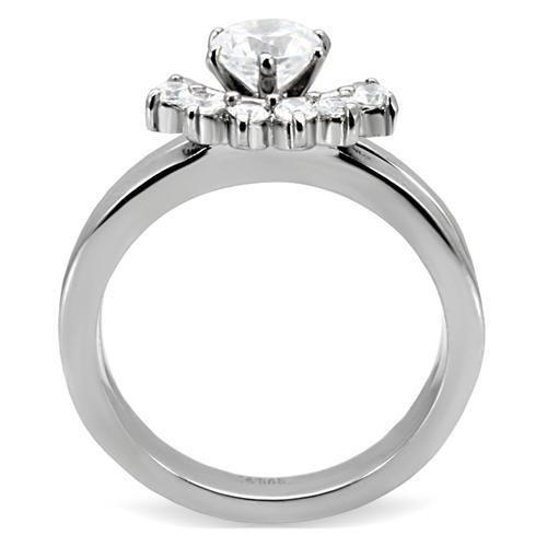 TK105 - High polished (no plating) Stainless Steel Ring with AAA Grade CZ  in Clear