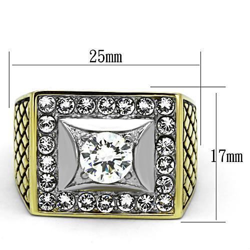TK1061 - Two-Tone IP Gold (Ion Plating) Stainless Steel Ring with AAA Grade CZ  in Clear