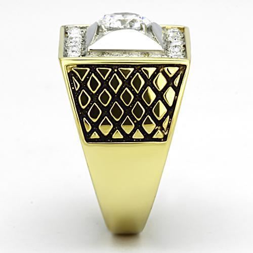 TK1061 - Two-Tone IP Gold (Ion Plating) Stainless Steel Ring with AAA Grade CZ  in Clear