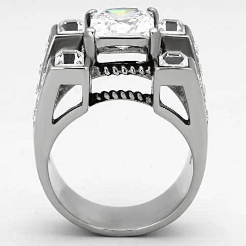 TK1072 - High polished (no plating) Stainless Steel Ring with AAA Grade CZ  in Clear