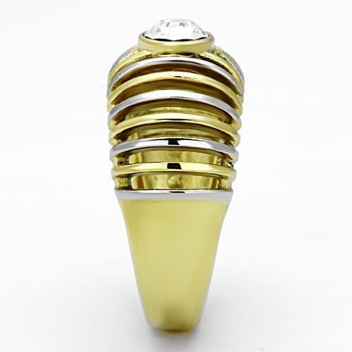 TK1095 - Two-Tone IP Gold (Ion Plating) Stainless Steel Ring with Top Grade Crystal  in Clear
