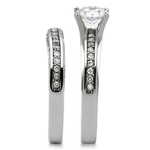 TK1175 - High polished (no plating) Stainless Steel Ring with AAA Grade CZ  in Clear