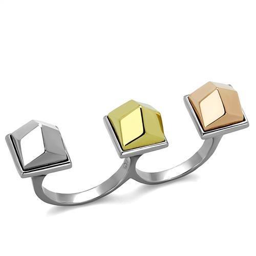 TK2109 - Three Tone IPÃ¯Â¼Ë†IP Gold & IP Rose Gold & High Polished) Stainless Steel Ring with No Stone