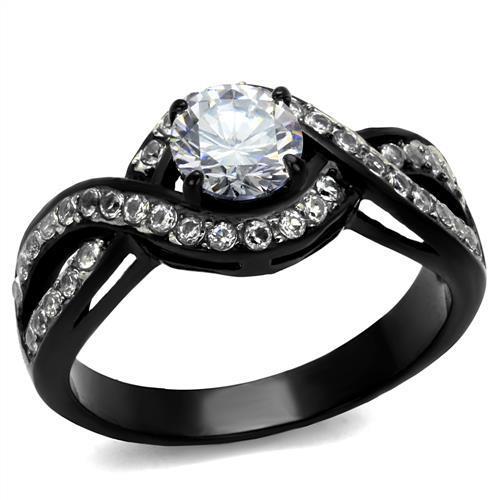 TK2282 - Two-Tone IP Black (Ion Plating) Stainless Steel Ring with AAA Grade CZ  in Clear