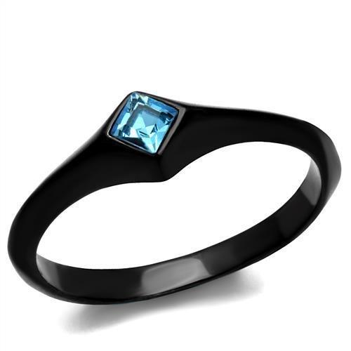 TK2284 - IP Black(Ion Plating) Stainless Steel Ring with Top Grade Crystal  in Sea Blue