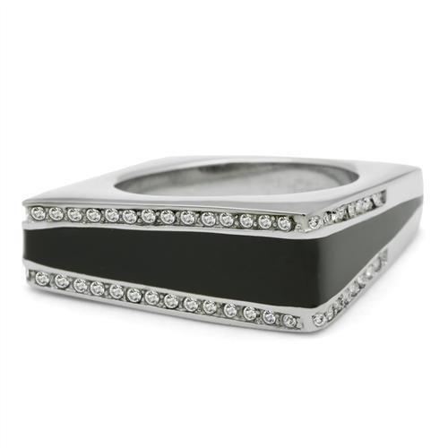 TK232 - High polished (no plating) Stainless Steel Ring with Top Grade Crystal  in Clear