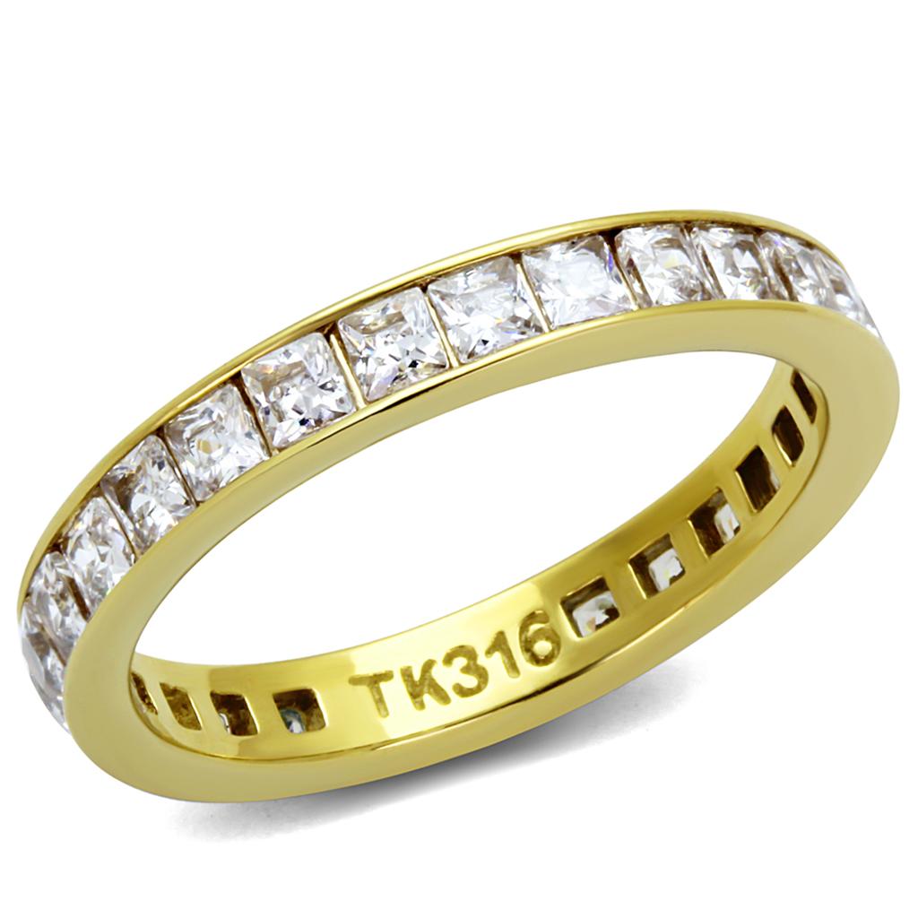 TK2344G - IP Gold(Ion Plating) Stainless Steel Ring with AAA Grade CZ  in Clear