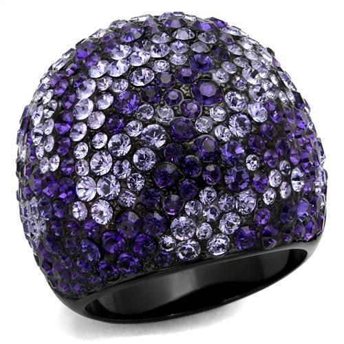 TK2358 - IP Black(Ion Plating) Stainless Steel Ring with Top Grade Crystal  in Tanzanite