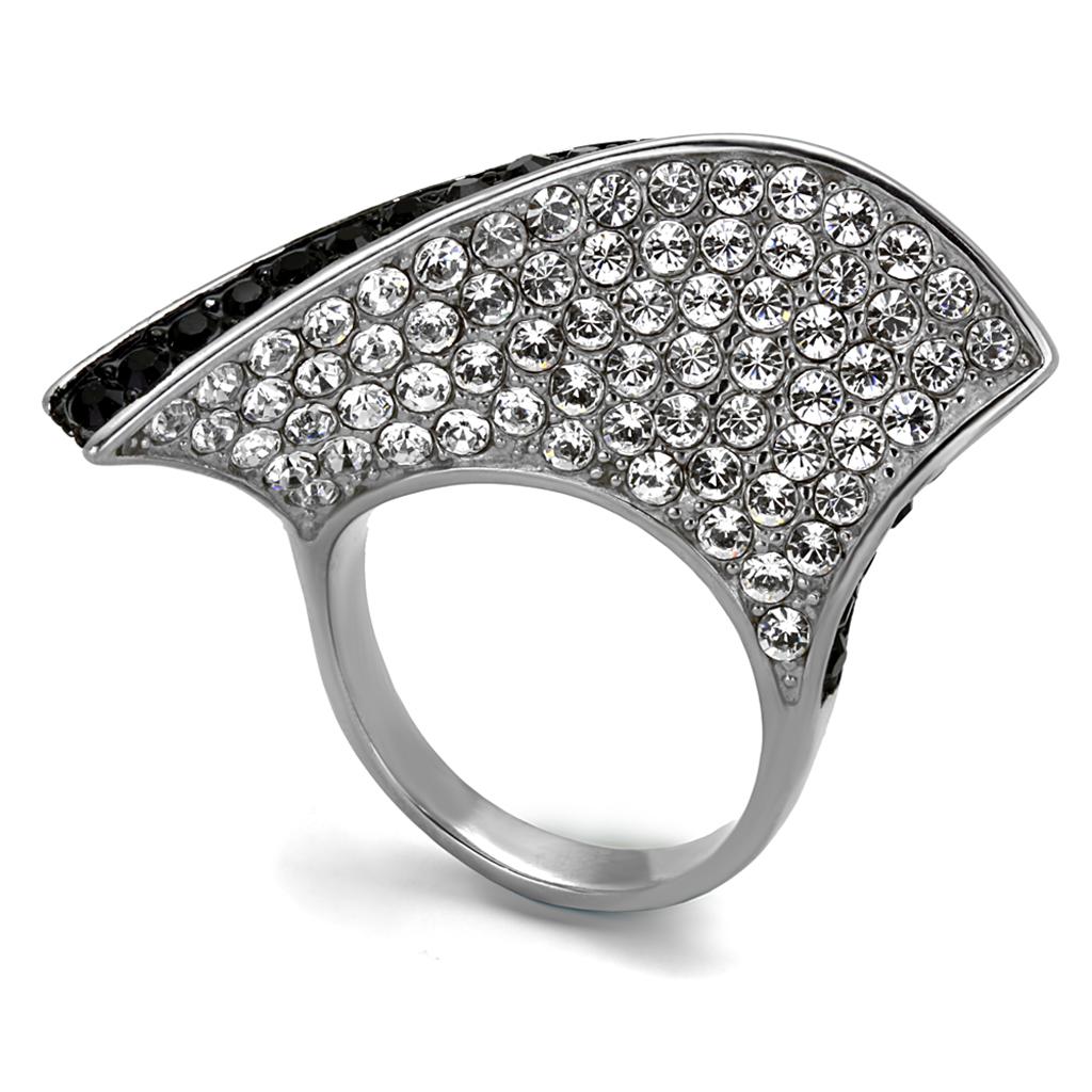 TK2361 - Two-Tone IP Black (Ion Plating) Stainless Steel Ring with Top Grade Crystal  in Jet