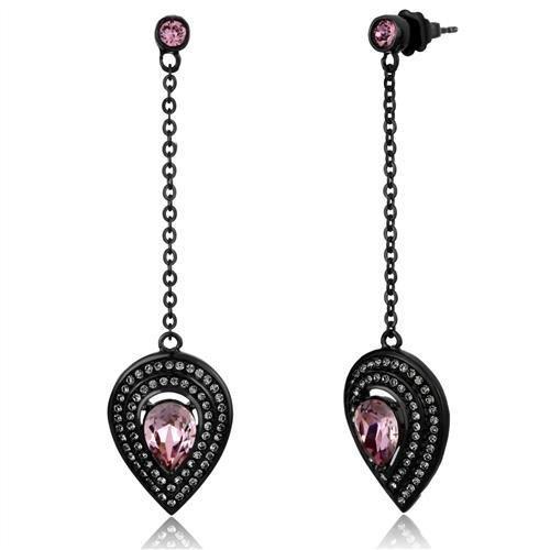 TK2380 - IP Black(Ion Plating) Stainless Steel Earrings with Top Grade Crystal  in Light Rose