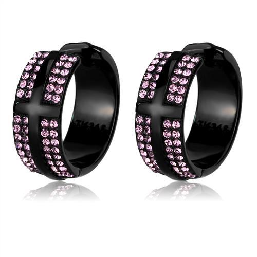 TK2386 - IP Black(Ion Plating) Stainless Steel Earrings with Top Grade Crystal  in Light Amethyst