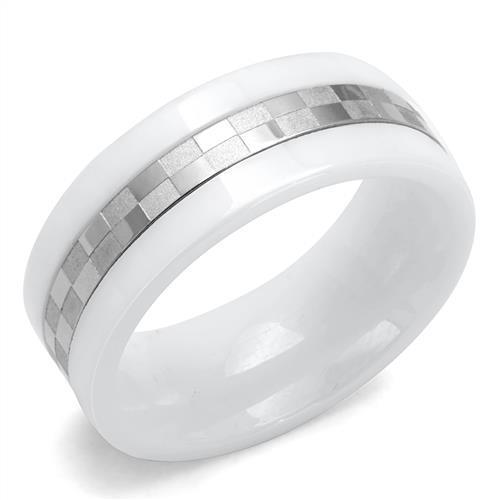 TK2403 - High polished (no plating) Stainless Steel Ring with Ceramic  in White