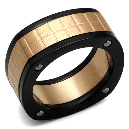 TK2406 - Three Tone IPï¼ˆIP Rose Gold & IP Black & High Polished) Stainless Steel Ring with No Stone