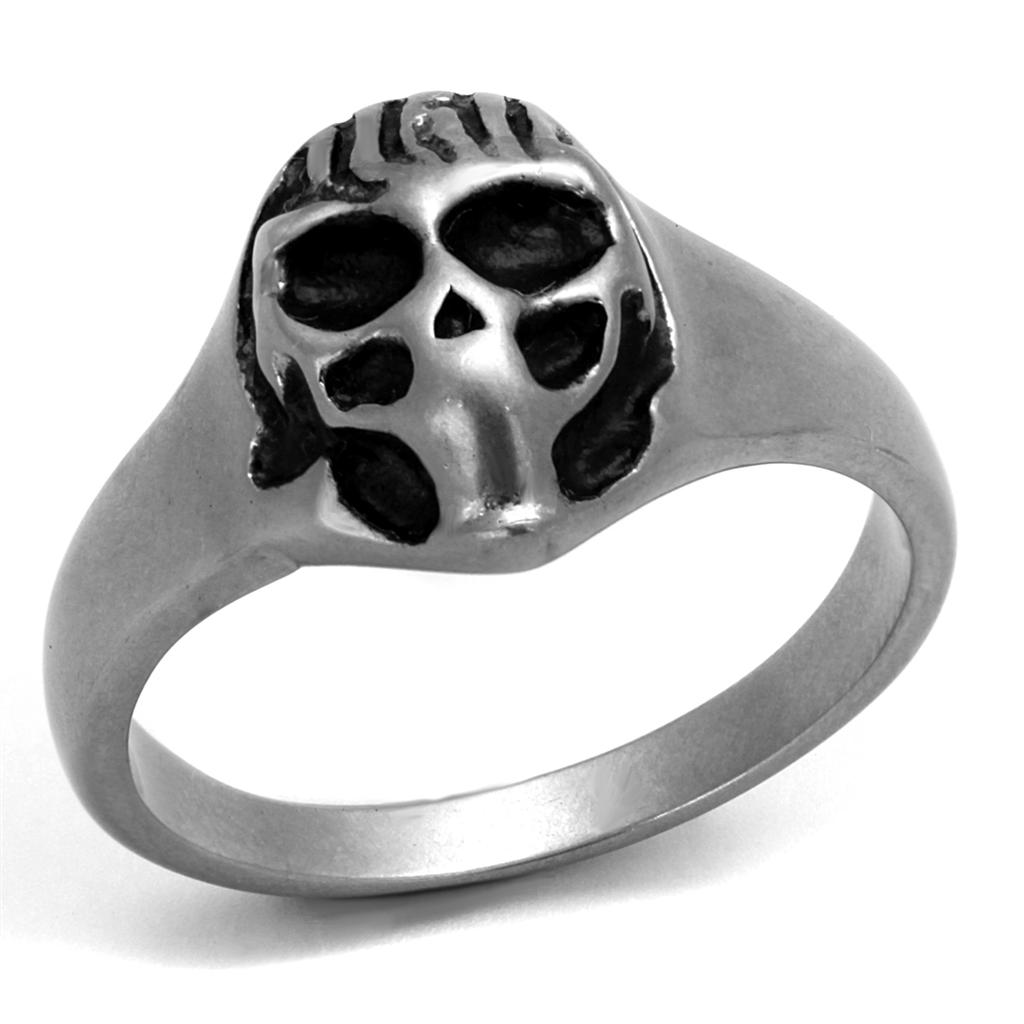 TK2417 - Antique Silver Stainless Steel Ring with Epoxy  in Jet