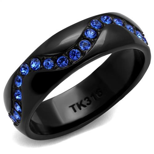 TK2550 - IP Black(Ion Plating) Stainless Steel Ring with Top Grade Crystal  in Sapphire