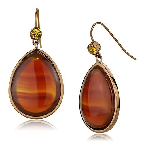 TK2575 - IP Coffee light Stainless Steel Earrings with Semi-Precious Agate in Siam