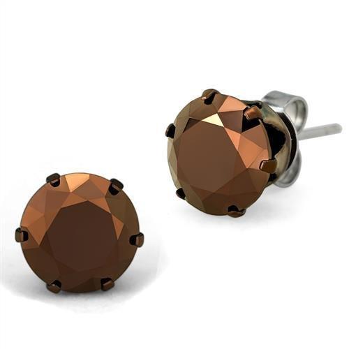 TK2589 - Two Tone IP Light Brown (IP Light coffee) Stainless Steel Earrings with AAA Grade CZ  in Light Coffee