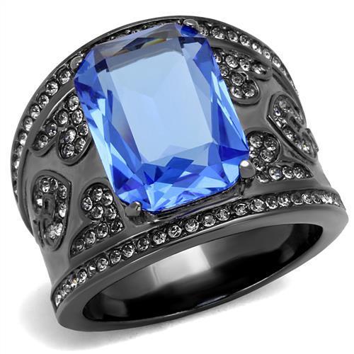 TK2607 - IP Light Black  (IP Gun) Stainless Steel Ring with Top Grade Crystal  in Sapphire