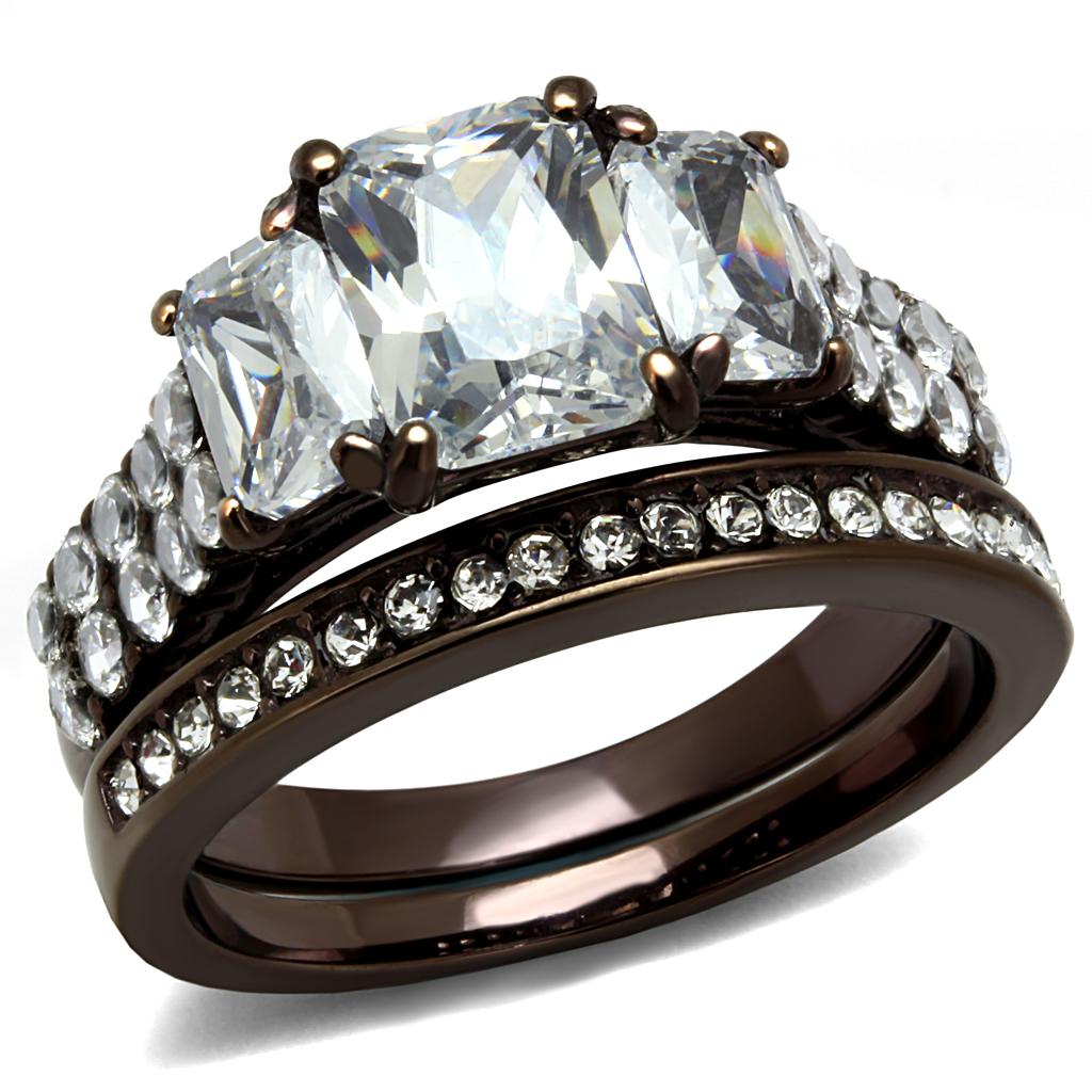 TK2646 - IP Dark Brown (IP coffee) Stainless Steel Ring with AAA Grade CZ  in Clear