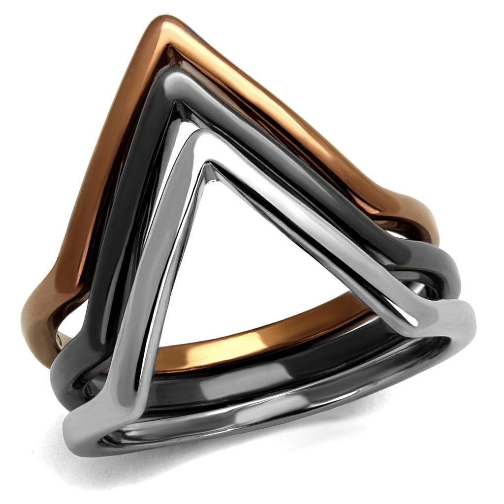 TK2649 - Three Tone IPï¼ˆIP Light Coffee & IP Light Black & High Polished) Stainless Steel Ring with No Stone