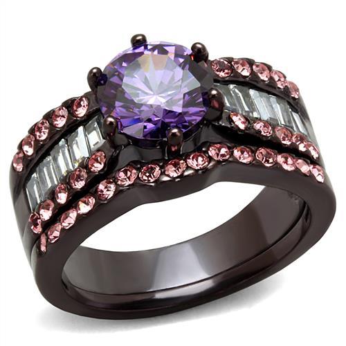 TK2652 - IP Dark Brown (IP coffee) Stainless Steel Ring with AAA Grade CZ  in Amethyst