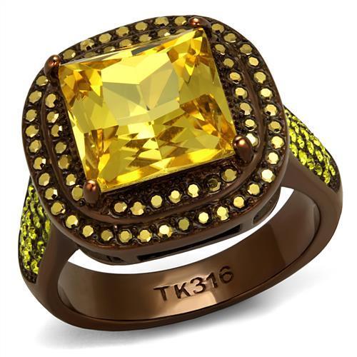 TK2677 - IP Coffee light Stainless Steel Ring with AAA Grade CZ  in Topaz