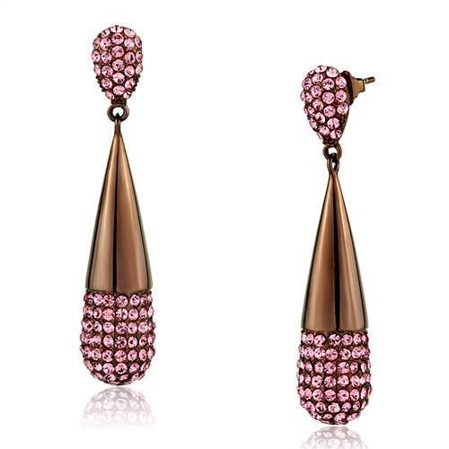 TK2707 - IP Coffee light Stainless Steel Earrings with Top Grade Crystal  in Light Peach