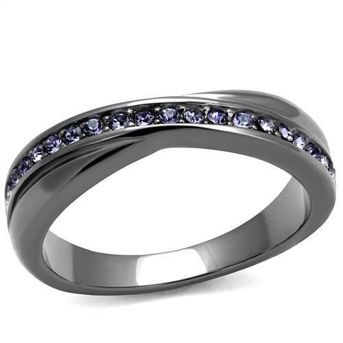 TK2750 - IP Light Black  (IP Gun) Stainless Steel Ring with Top Grade Crystal  in Tanzanite