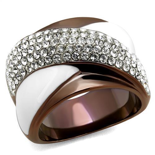 TK2765 - Two Tone IP Light Brown (IP Light coffee) Stainless Steel Ring with Top Grade Crystal  in Clear